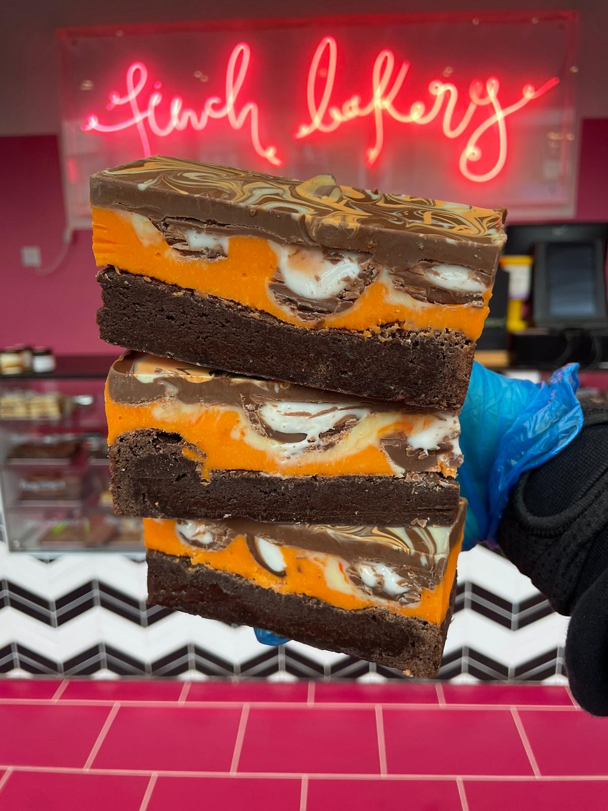 Creme Egg Ganache Topped Brownie Bar